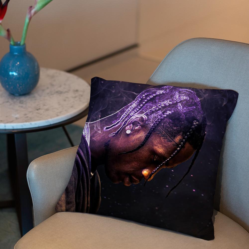 T-Travis S-Scott Cushion Cover 2-in-1 Reversible Plush Pillow Cover | Car/Sofa/Bed | Perfect Gift