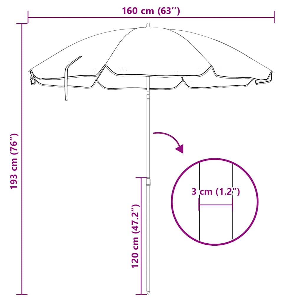180 Cm Sun Umbrella with Steel Pole Sand Color