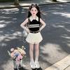 2026 New Girls' Summer Outfit: Stylish Korean Pleated Skirt & Striped Vest Set