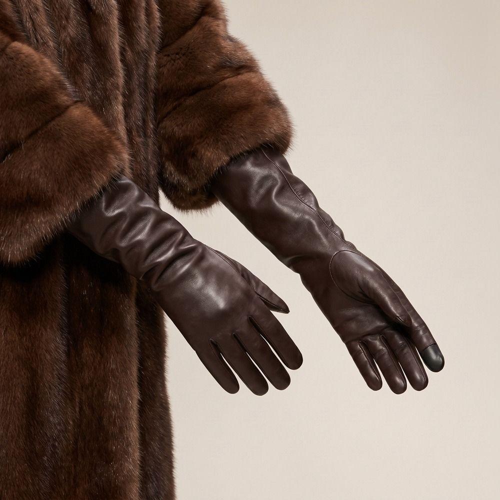 Long Gloves Full Finger Mittens Fashion Pu Leather Gloves Women