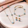 Elegant Four-Season Turquoise Titanium Jewelry Set: Bracelet, Necklace, and Earrings for Women - 18K Gold Stainless Steel
