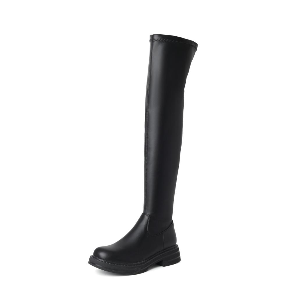 Thigh High Stretch Boots Women's Black White Brown Over the Knee Heels Boots Soft Leather Shoes 2025 Spring Autumn Footwear