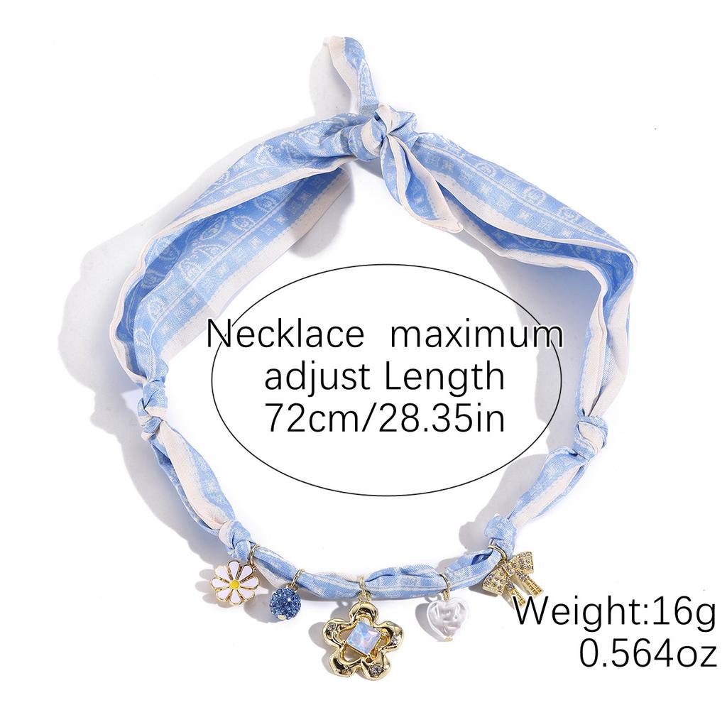 Summer Silk Scarf Necklace Light Luxury High Sense Multi-pendant Pearl Colored Silk Scarf Necklace