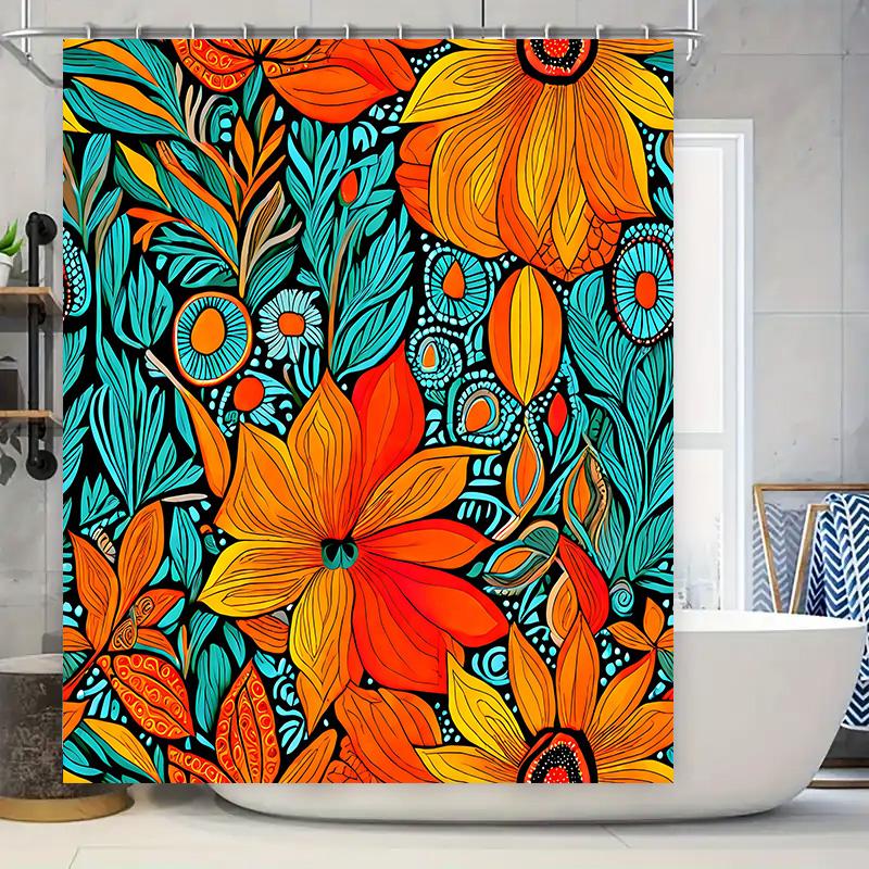 

Colorful Shower Curtain Bright Orange Blue White Red Bath Decor Home Decoration Polyester Print 72X84 For Bathroom Accessories W60H190(CM)-1 Pcs