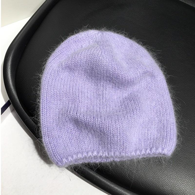 High-quality rabbit fur pullover hat, solid color, versatile winter atmosphere stacked hat, warm snowy cold hat