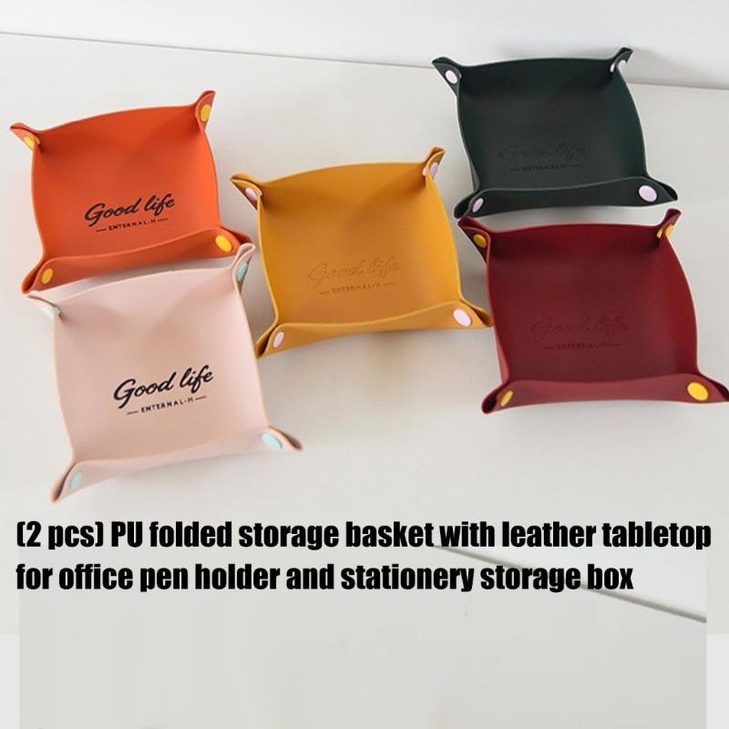 Doubl Size PU Leather Desk Tray Office Supplies for Stationery Makeup Tools Efficient Space Management