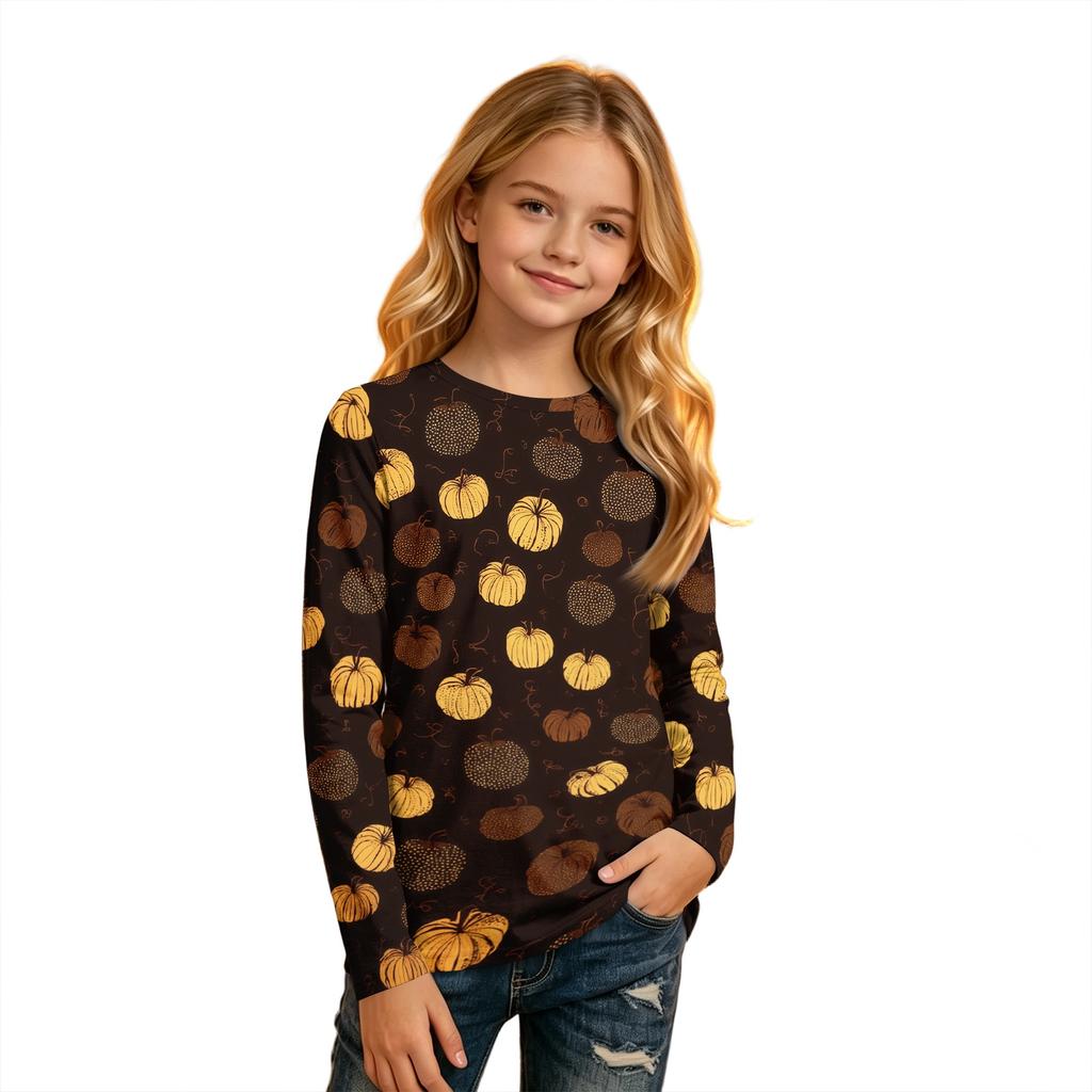 Kids Long Sleeve T-Shirt with Halloween Print, Round Neck, for Boys and Girls