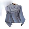 3D Decorative Women's Sweatshirt Korean Version Turndown Collar Flower Pattern Striped Blocking Color Hoodies Spring Casual Fashionable Lady Top