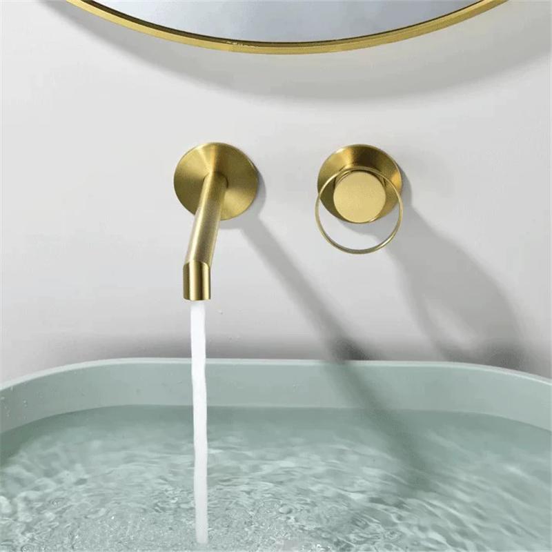 Tuqiu Brushed Gold Bathroom Faucet In-Wall Gray Concealed Basin Faucet Hot and Cold Black Bathroom Sink Tap Basin Mixer Tap Set