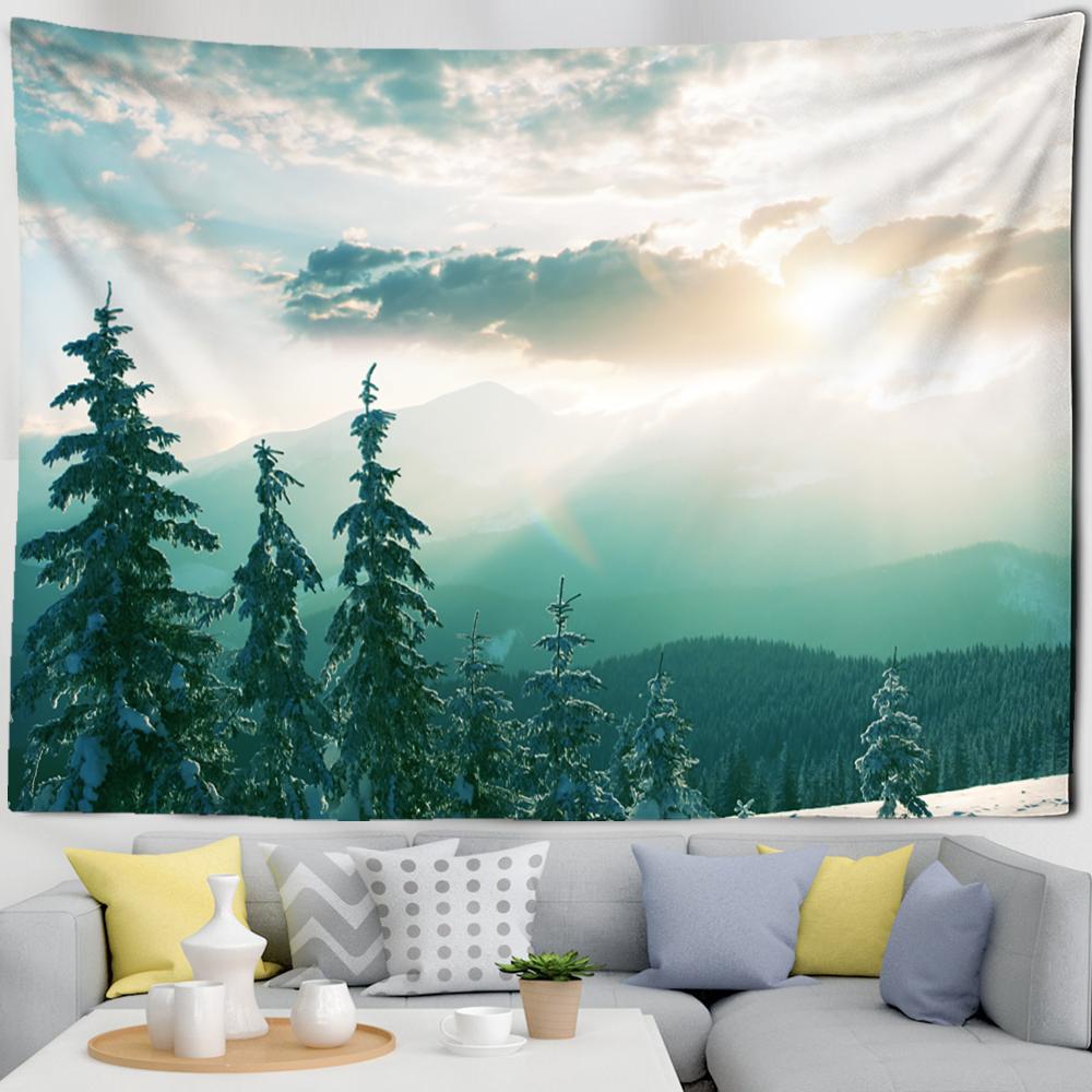 Weihnachten Ölgemälde Psychedelic Wald Schnee Szene Kleine Haus Wand Hängen Nette Schneemann Hause Tapisserie