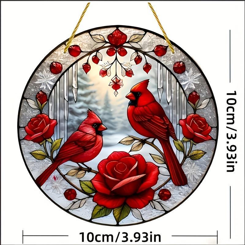 2D Flat Colorful Glass Style Red Bird Acrylic Acrylic Decoration Sign, Suitable for wall decoration, porch, room, villa, accents Home, Hallway, or Wor