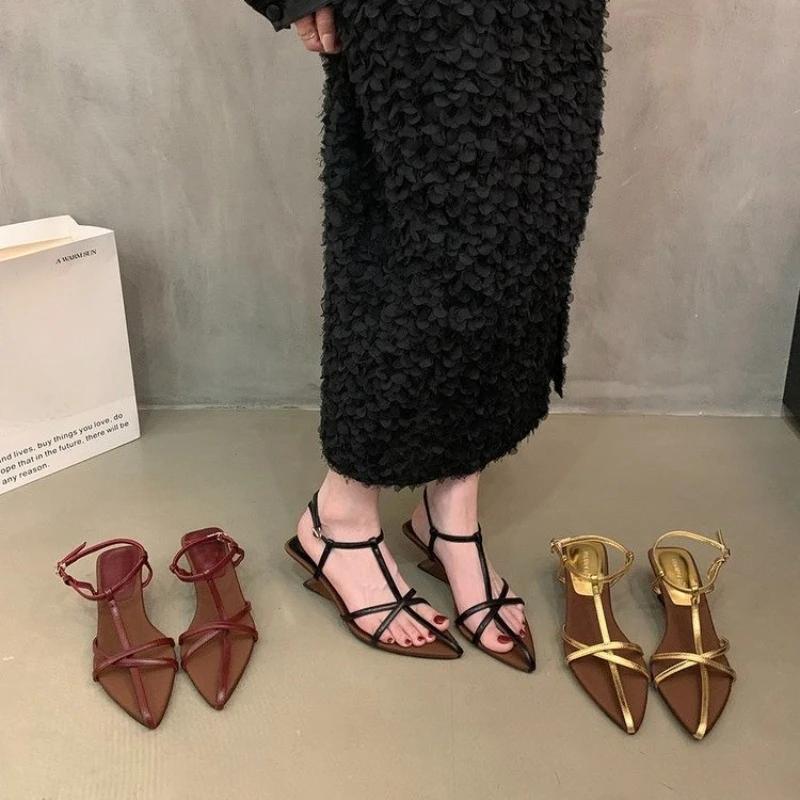 Fashion Women Fashion Sandals Thin Low Heels Pointed Open Toe Ankle Strap Dress Shoes Solid Color Summer Ladies Thin Low Heels Sandals