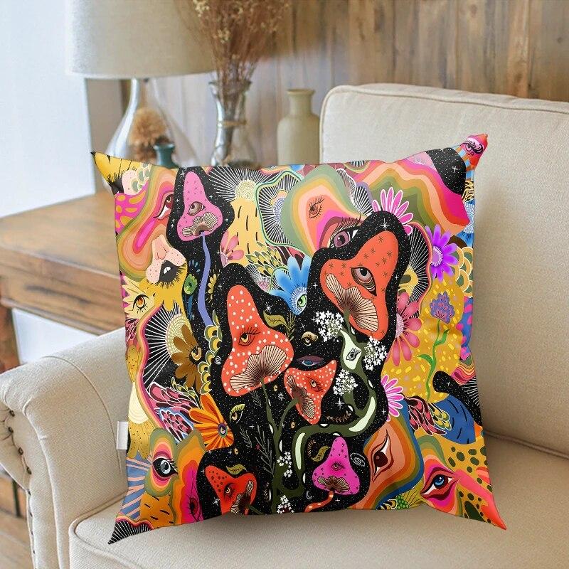 45x45 см психоделическая грибная наволочка с цветочным рисунком глаз художественный дизайн подходит для спальни украшения дома чехол для диванной подушки 40x40cm 544₽