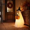 Glowing Party Dress with Hat Halloween Ghost Costume Witch & Pumpkin Tote Bag, LED Complete Prop Kit Light Up Fabric Outfit for Kids, Spooky