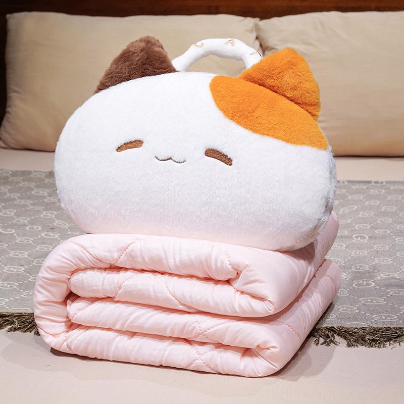 Cartoon Cat 2-in-1 Tote Pillow & Blanket for Car, Office, or Home