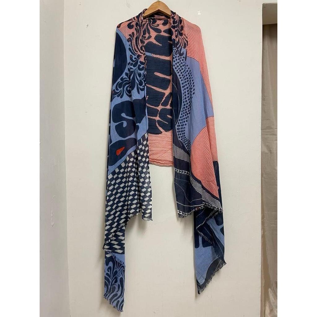 Used P00227 YARNZ Large Stole Multicolor Cashmere Silk Fluffy Soft High-Quality Stole Shawl Lightweight
