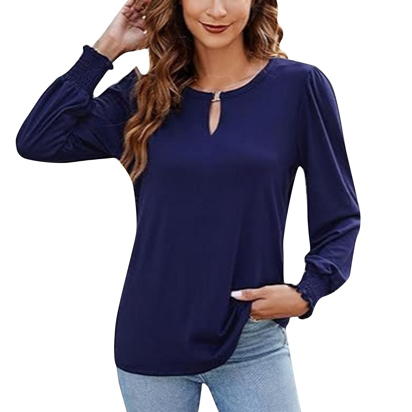 

Женская и зимняя мода повседневная однотонная рубашка с длинным рукавом и замком XL синий