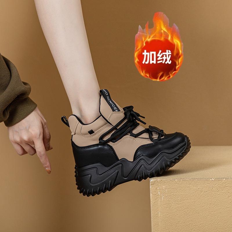 Autumn and Winter Thick-soled Inner Shoes Casual Versatile Breathable Lace-up Piled Thickened Sports Shoes Women