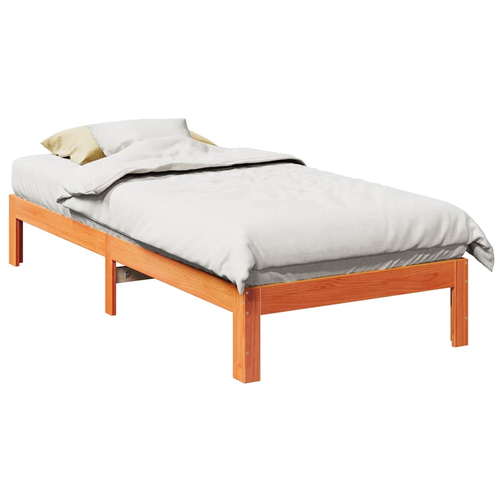 Solid Wood Bed Frame without Mattress Wax Brown 90 x 200 cm Pine Wood
