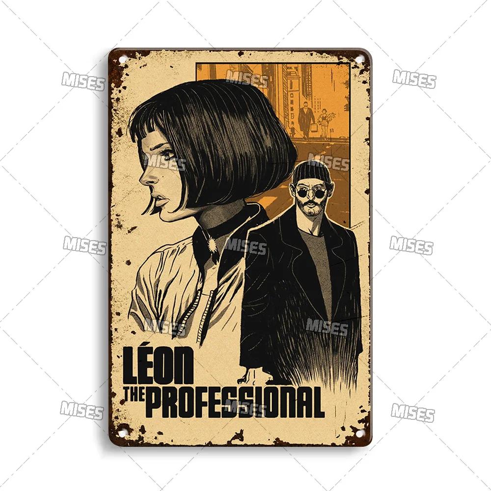 MISES Lon Klassischer Film Metallposter Killer Leon Kneipe Metallblechschild Wandplatte Haus Garten Metallschild Wand Industrielle Dekoration