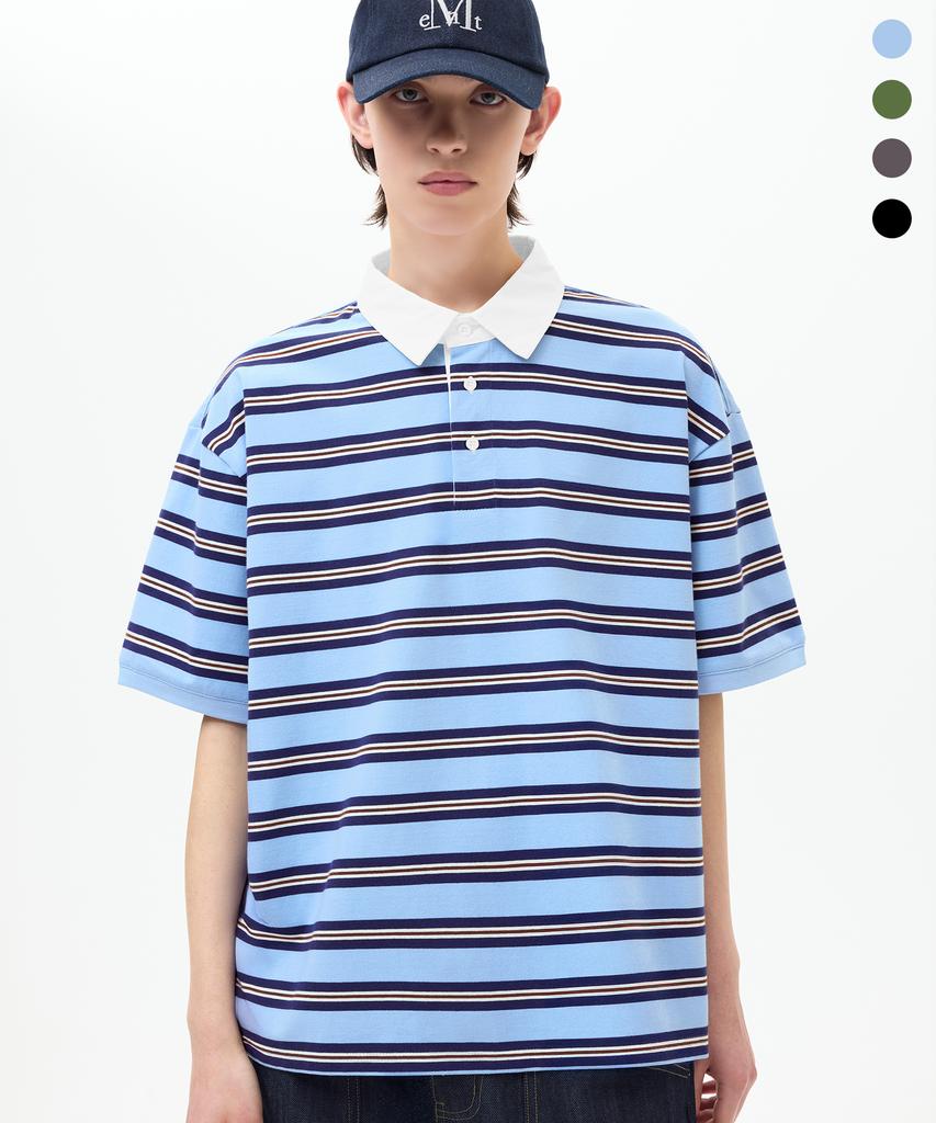 TRILLION Rugby Cotton Collared Oversized Short Sleeve T-Shirt_4Color