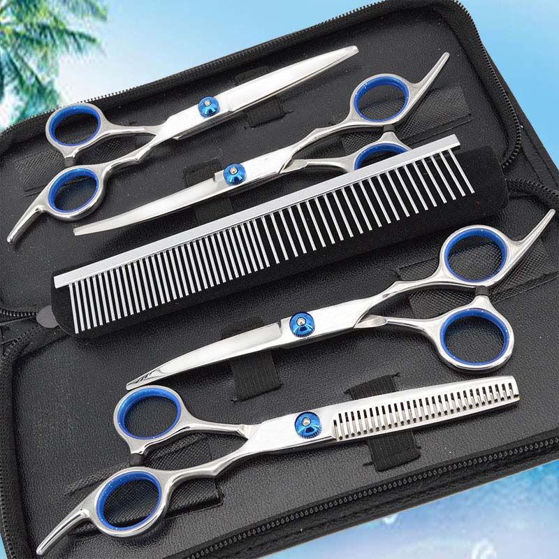Kit Professionali Forbici Tagliacapelli per Cani Set Forbici Dritto Curve Acciaio Inossidabile per Toelettatura Animali