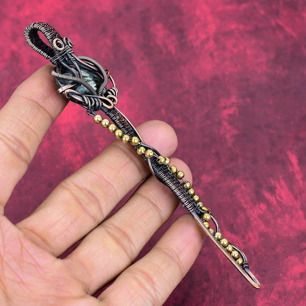 Seraphinite Pendant Copper Wire Wrapped Pendant Key Design Jewelry Genuine Gemstone Pendant Copper Jewelry Gifts for Women Handmade Pendant