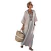 Summer Elegant Plus Size Kaftan Maxi Dress V Neck Half Sleeve Geometric Print Loose Fit Flowy Big Swing Casual Beach Vacation Holiday Long Dress
