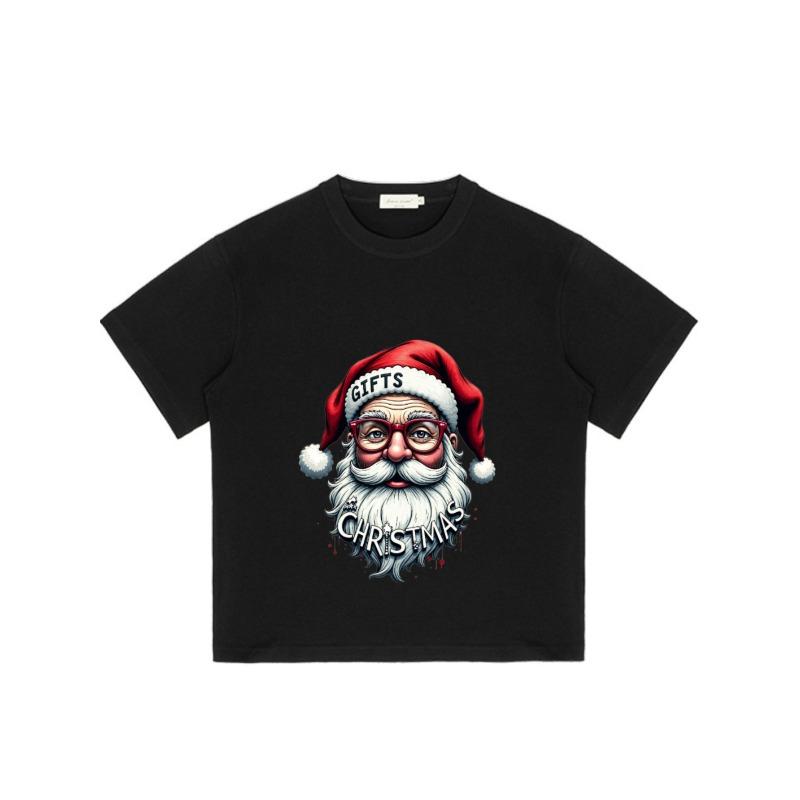 Weihnachts T-Shirt Schwarzer Weihnachtsmann mit Brille und Geschenken Text Feiertags-Partykleidung