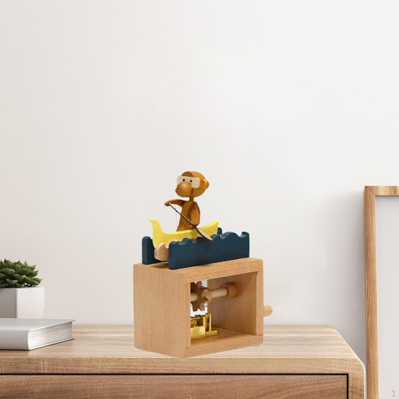 

Декор музыкальной шкатулки с ручным заводом, креативные уникальные фигурки, деревянные музыкальные украшения Monkey