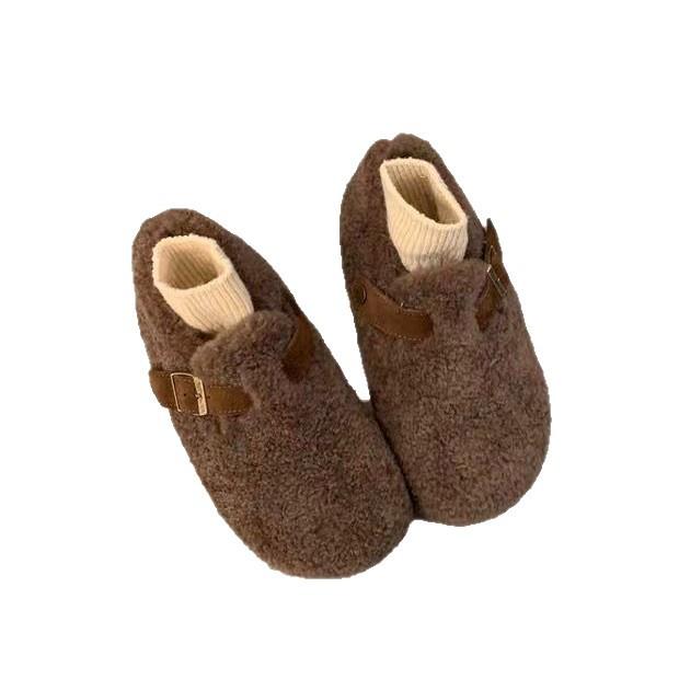 2025 New Retro Belt Buckle Fluffy Shoes for Women, Plush Thermal Cotton Shoes, Platform-soled Casual Woolen Lazy Shoes