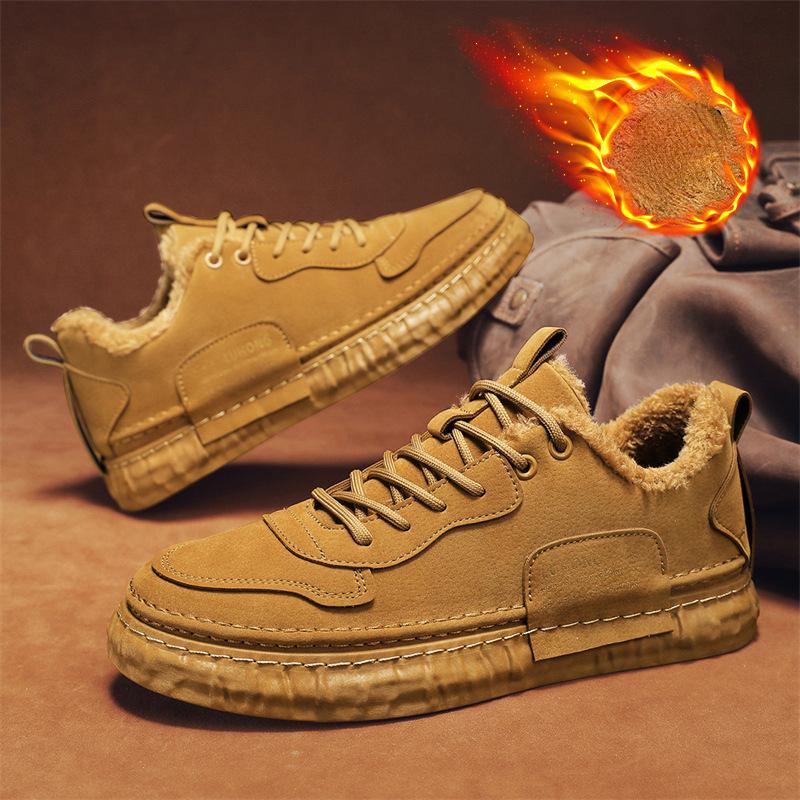 Fashion Casual Platform Shoes for Men Winter Plus Velvet Cotton Shoes Men's Boots Men Fashionable Board Shoes Male Leather Cotton Boots