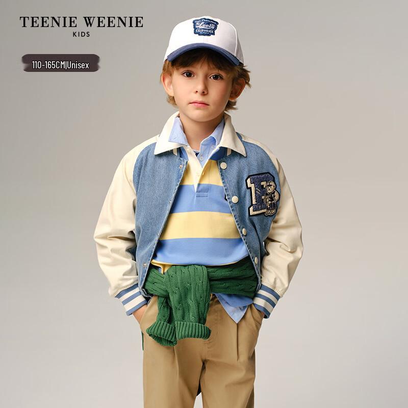 Teenie Weenie Kids Colorblock Raglan Baseball Denim Jacket 165