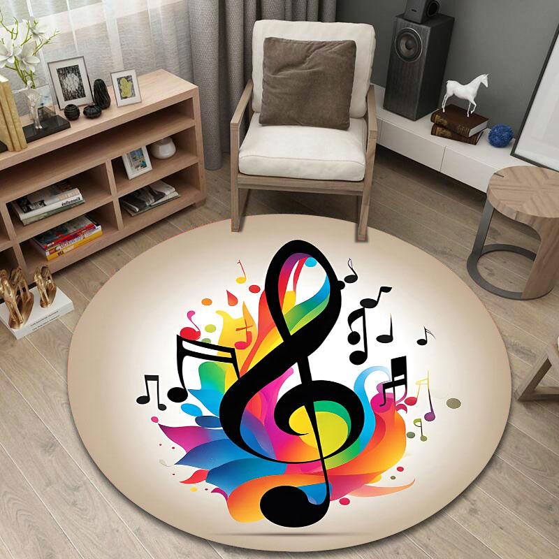 Elegant Round Abstract Multicolor Floor Rug, Non-Slip Floor Mat for Laundry Room