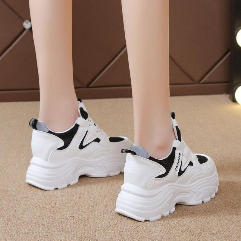 Women Chunky Leather Vulcanized Shoes 2025 Autumn Increased Comfortable Outdoor Sneakers Designer Street Casual Footwear Zapatos