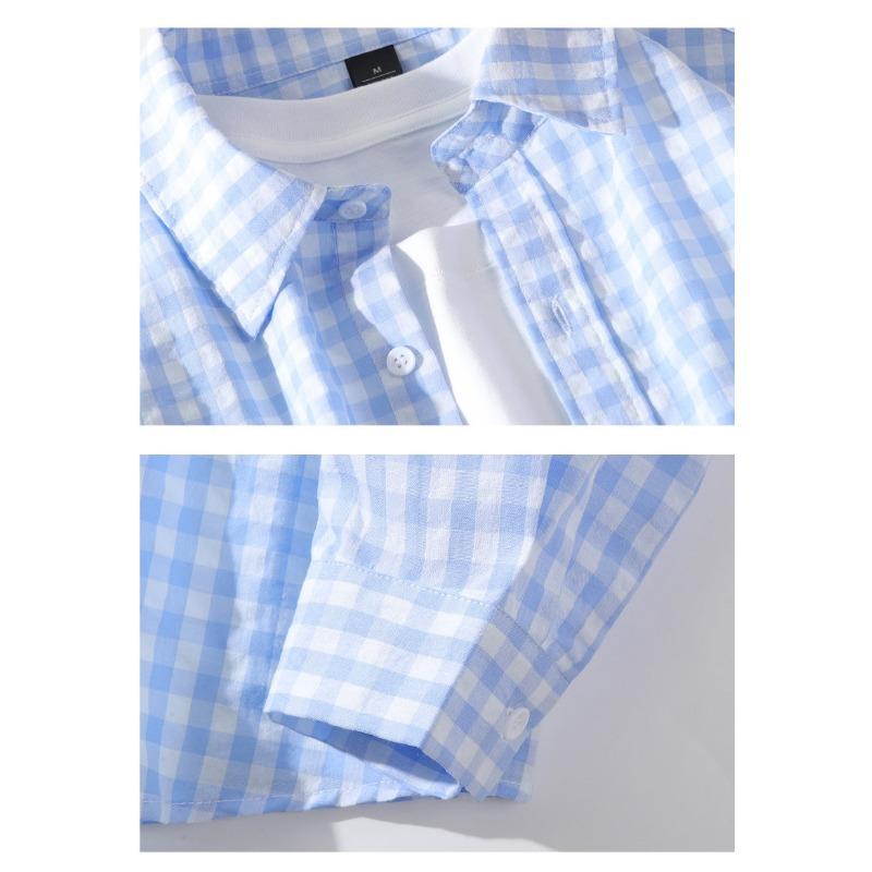 Mens Plaid Loose Long Sleeve Casual Thin Shirt Outerwear