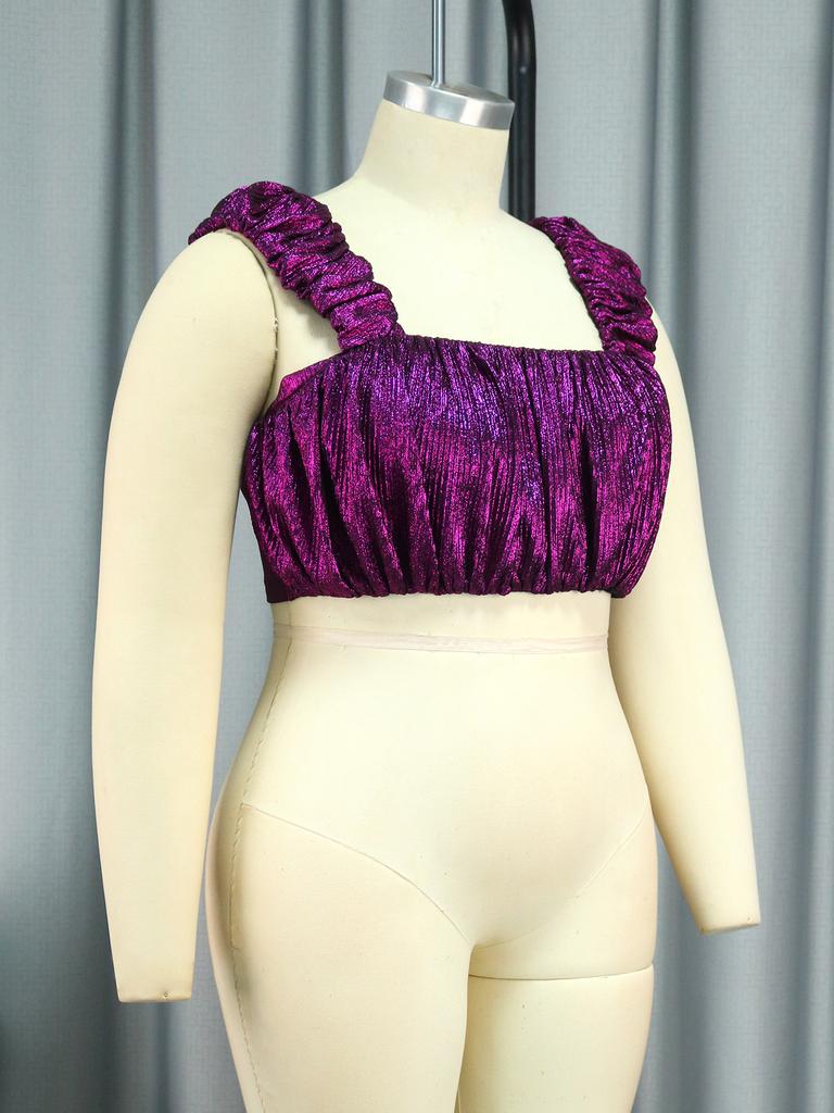 AOMEI Glitter Sexy Crop Tops for Women Camis Rose Folds Square Collar Sleeveless Backless Shiny Party Clubwear Camisole