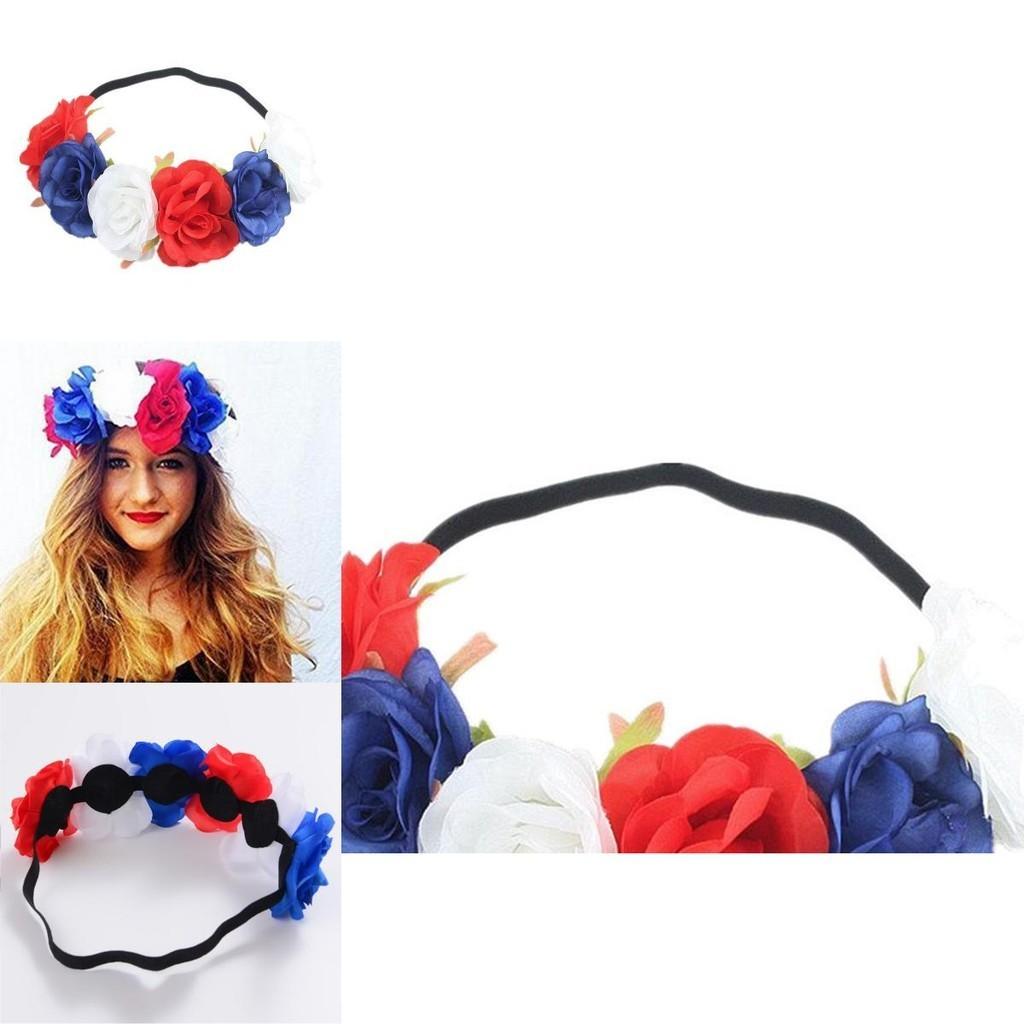 Beautiful Red White Blue Flower Crown Headband For Royal Celebrations