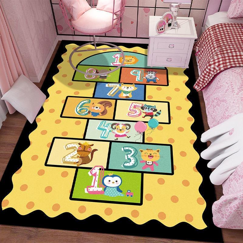 Kids Hopscotch Print Rug Colorful Animal Anti-slip Floor Mat for Playroom Bedroom Educational Game Carpet for Toddler Home Decor