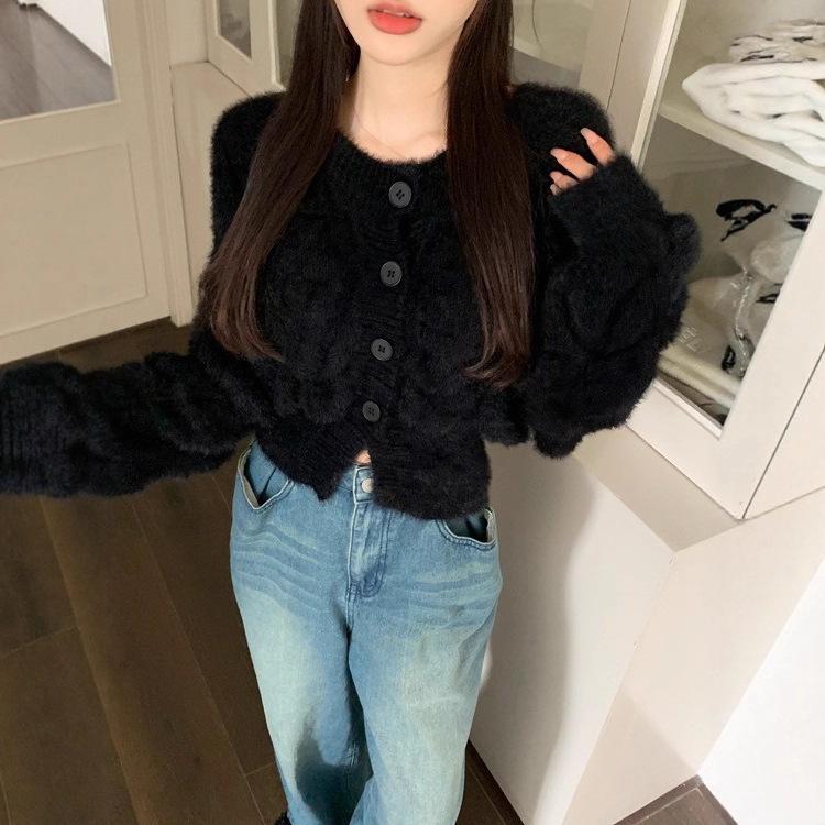 Korean Style Hollow Knit Cardigan - Autumn Winter Soft & Gentle Solid Color Sweater Coat for Women