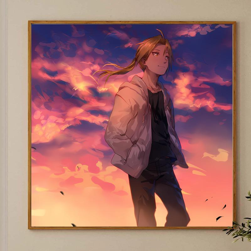 Edward Elric Casual Style Large Self-Adhesive Oil Canvas, Unframed HD Sunset Scenery from Fullmetal Alchemist