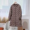Womens Lightweight Hooded Down Jacket Mid-Length Knit Collar Casual Coat 2025