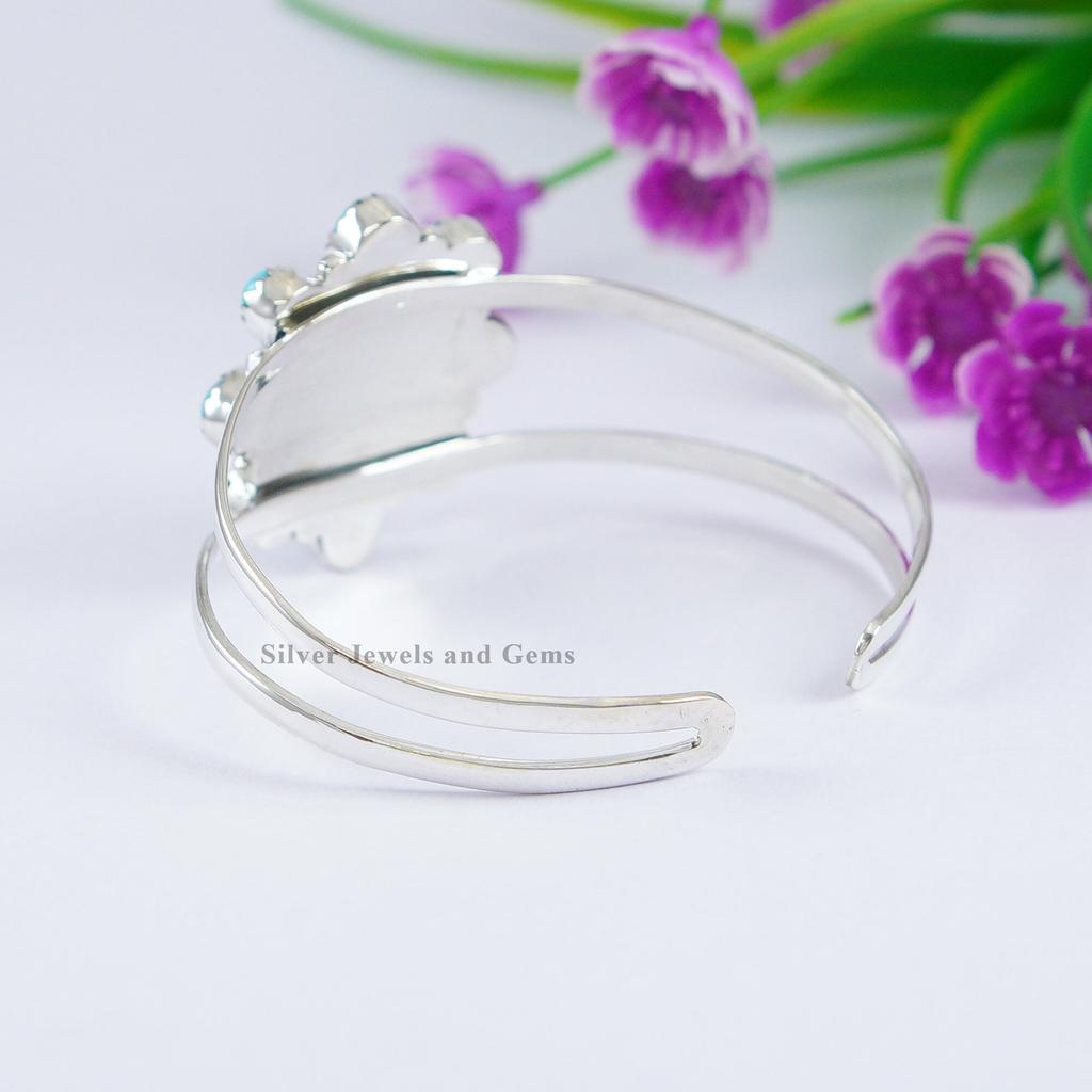 Natural Turquoise Cuff Bracelet, Kingman Turquoise Cluster Bangle, Designer Handmade 925 Sterling Silver Bracelet, Anniversary Bracelet