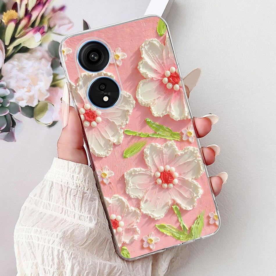 For Oppo Reno8 T Phone Case Reno 8T 5G 4G CPH2481 CPH2505 Elegant Floral Cat Soft Silicone Transparent TPU Lightweight Cases