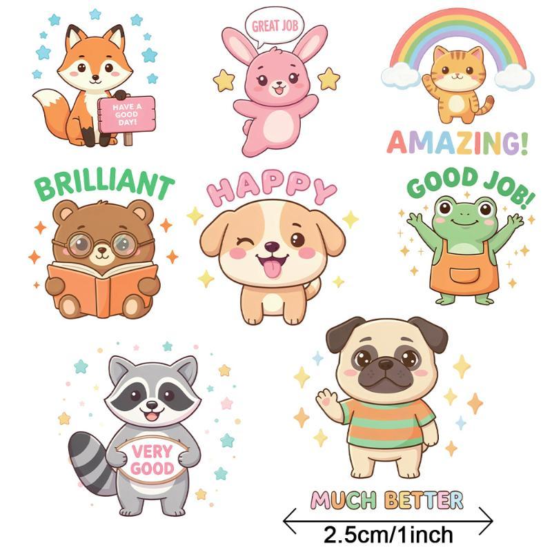 Cartoon Animal Encouragement Roll Stickers Self Adhesive Waterproof Reward Decals Teacher Classroom Diy Scrapbook Journal Decor