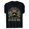 European Sizes Men'S Funny "I Didn't Choose The Cat Dad Life Chose Me" T-Shirt,Round Neck Short Sleeve Casual Tee with Cat Face & Paw Print Design