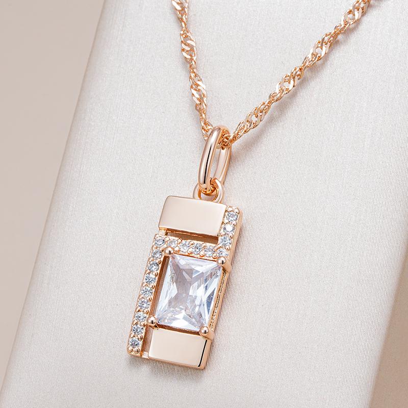 Classic Square Pendant Necklace For Women  Rose Gold Color With Natural Zircon Accessories Simple Pendant Daily Jewelry