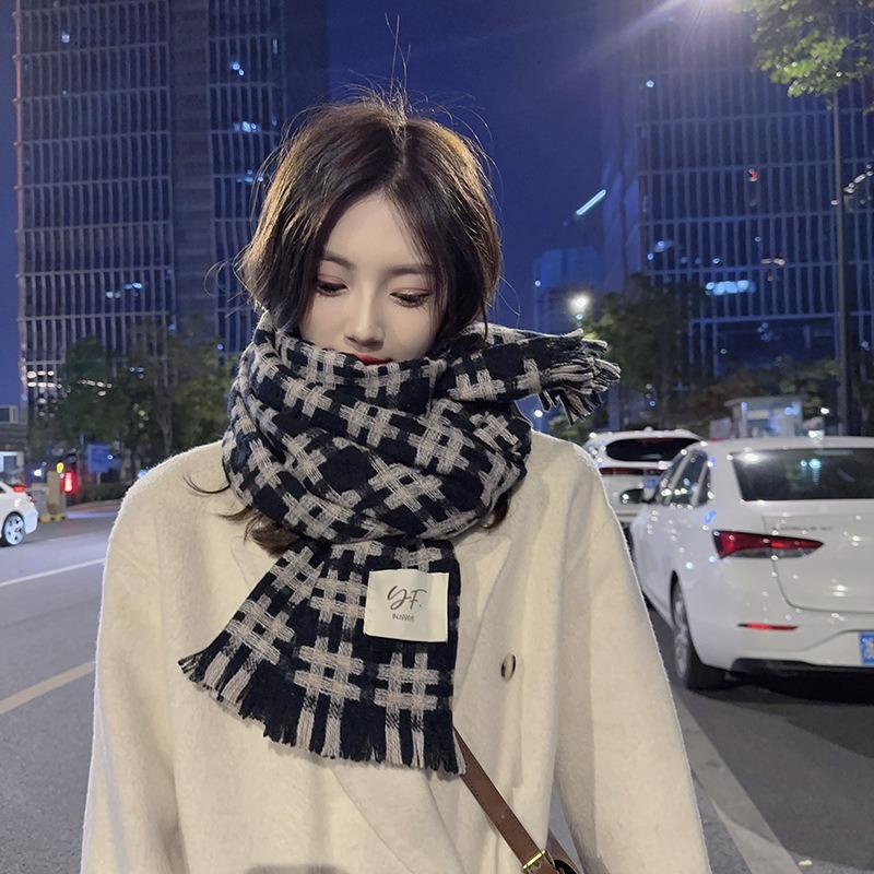 Simple and versatile tic-tac-toe grid to keep warm, thickened imitation cashmere scarf, scarf neck, male and female student tide