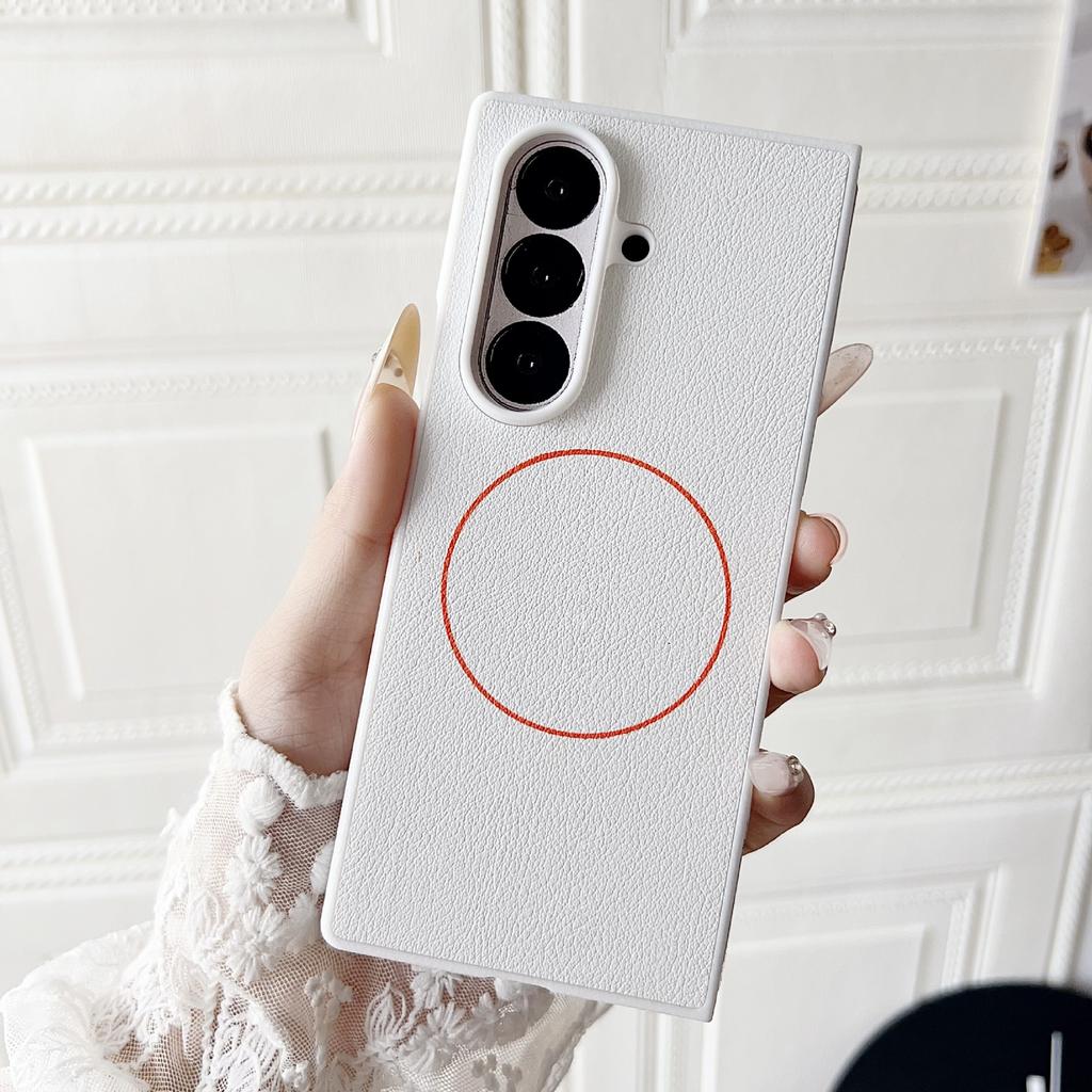 Samsung Galaxy Z Fold 7 6 5 Fine Ring Magnetic Wireless Charging Protect Cover Minimalist Leather Foldable Screen Phone Case