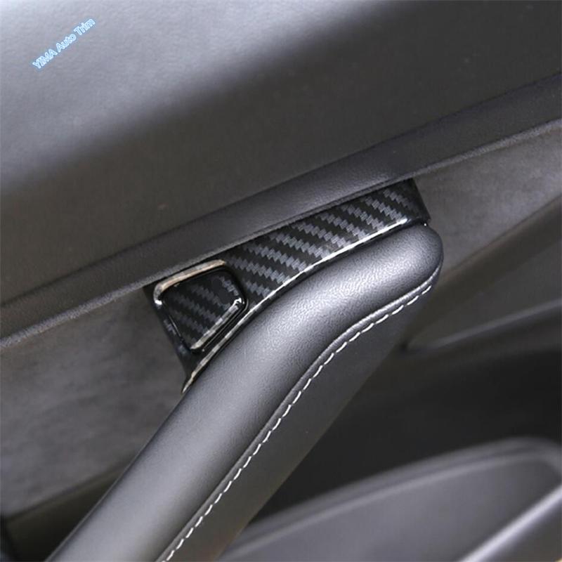 Carbon Fiber Car Inner Armrest Window Lift Control Button Panel Door Lock Cover Trim Accessories For Tesla Model 3 Y 2018 - 2024